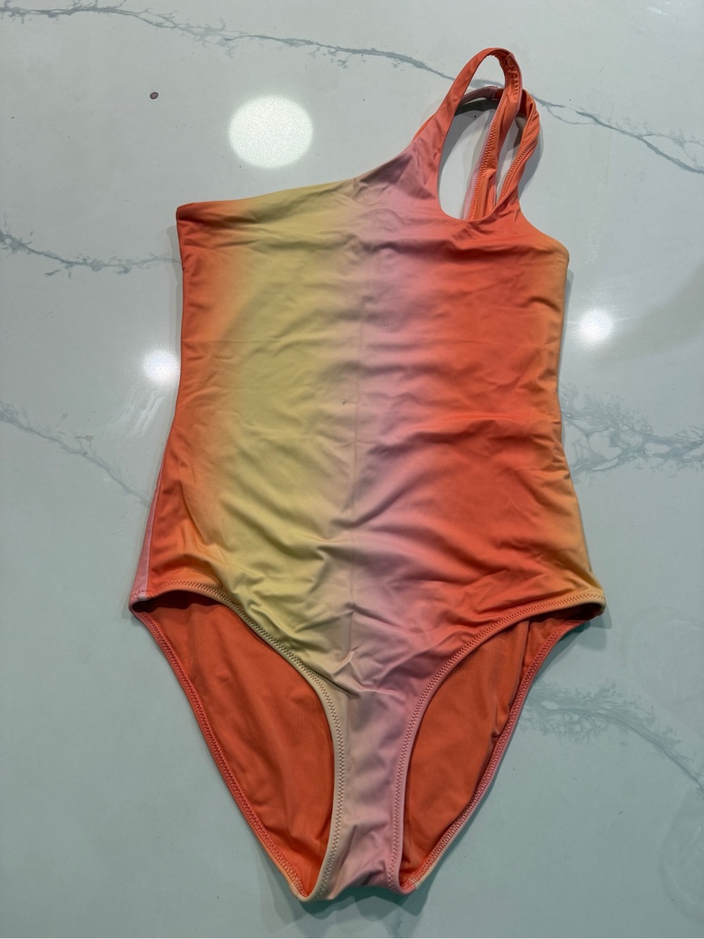 American Eagle Outfitters One-Shoulder Ombre Swimsuit in Orange and Yellow